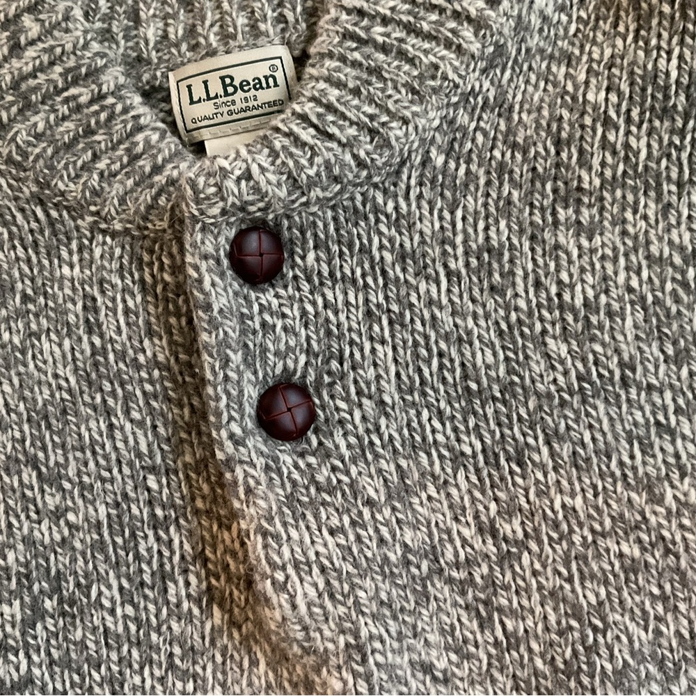 LKNU Mens VTG LL Bean marled gray 100% wool henley sweater M - Picture 4 of 7